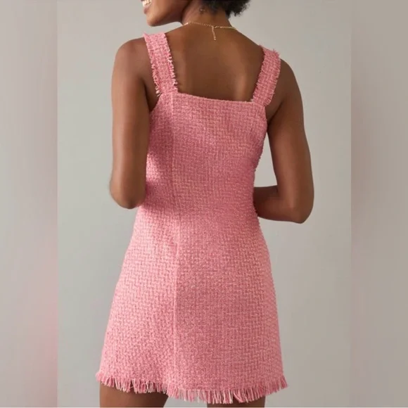 miami Pink Tweed Button-Front Mini Dress - Picture 3 of 9
